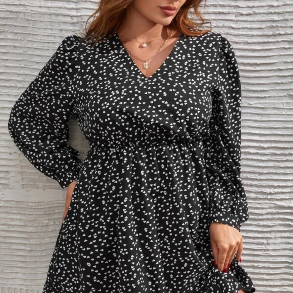 SHEIN Women's Confetti Heart Ruffle Hem Dress